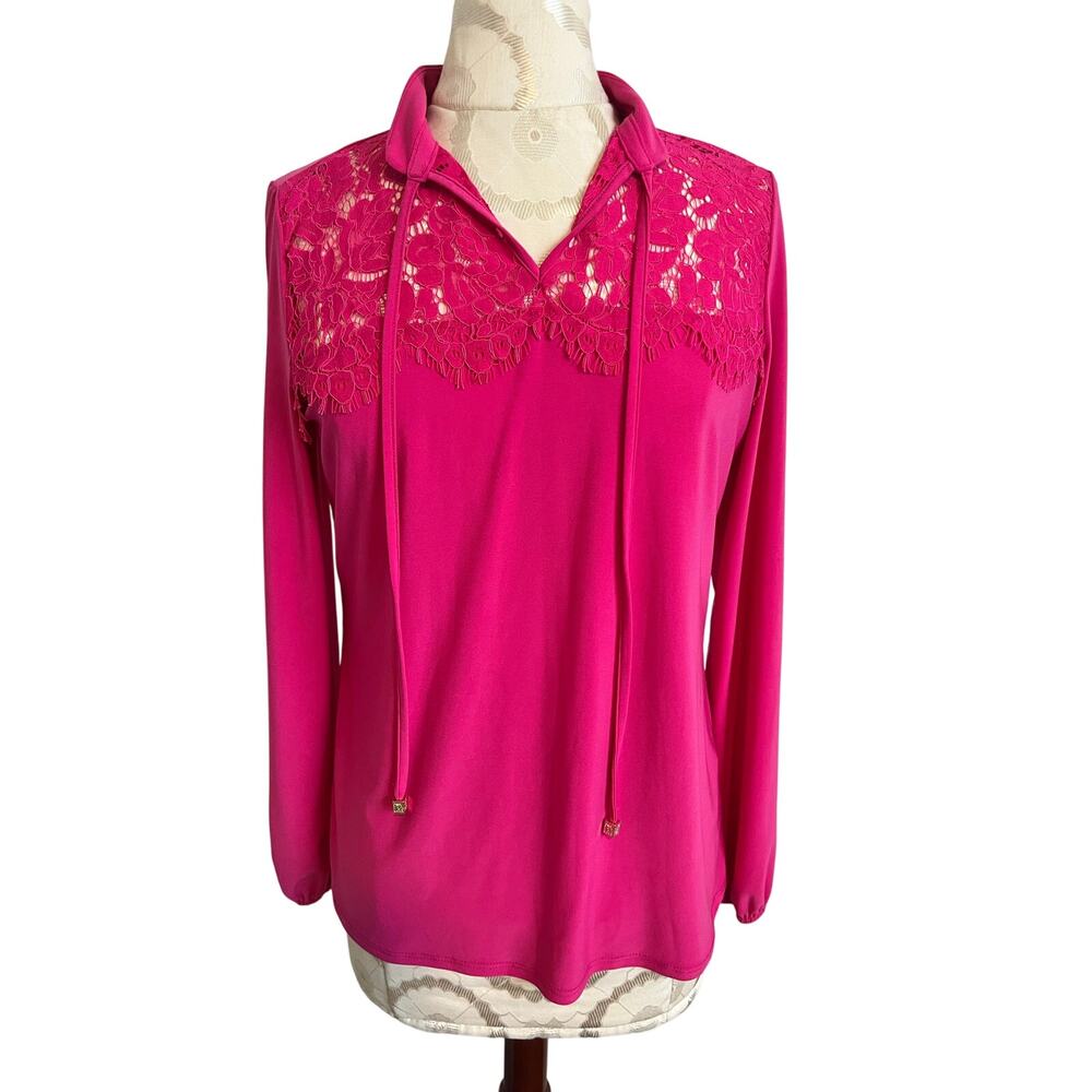 Anne Klein Vibrant Long Sleeve Blouse Lace Details Small